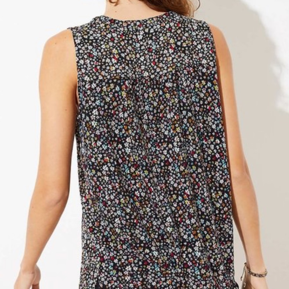 LOFT Mixed Media Split Neck Sleeveless Top - Picture 3 of 6